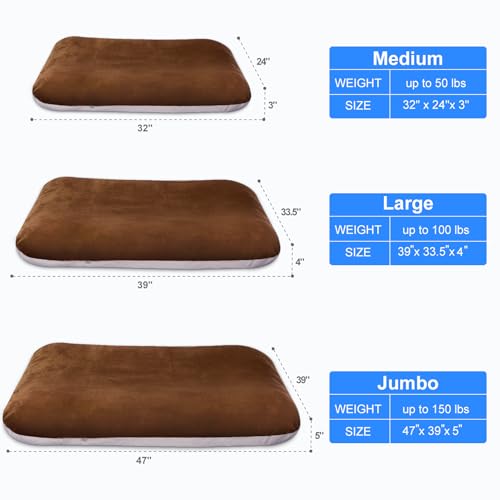 Magic Dog Super Soft Large Dog Bed Pad Mat Orthopedic Pet Beds 30 Inch Washable Anti Slip Dog Sleeping Mattress with Removable Cover, Dark Brown M - color: Dark Brown, size: 32.0"L x 24.0"W x 3.0"Th
