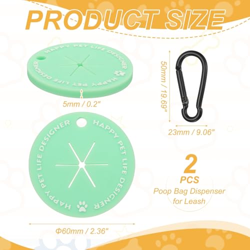 Dog Poop Bag Clip, Dog Poop Bag Holder Round for Dispenser Carrier Hands-Free Lightweight Durable PVC, (Green, 2 Pcs), Intended for Leash/Pet Waste Bag - color: Green