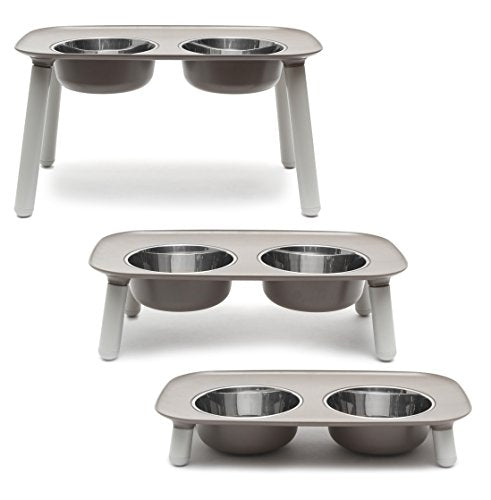 Messy Mutts Elevated Double Feeder with Stainless Bowls | Adjustable Height 3”, 5”, or 10” | Adjustable Standing Feeder for Dogs | 5 Cups per Bowl | Dark Grey - color: Dark Grey