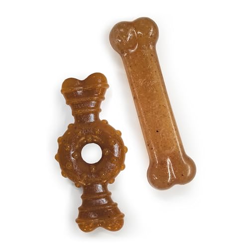 Nylabone Ring Bone & Teething Bone Puppy Chew Toy for Dogs, Soothing Puppy Teething Toys, Puppy Enrichment Toys, Long Lasting Chicken Flavor, Medium Dogs - Up to 35 lbs, 2 Pack - color: Ring Bone & Teething Bone, size: Medium