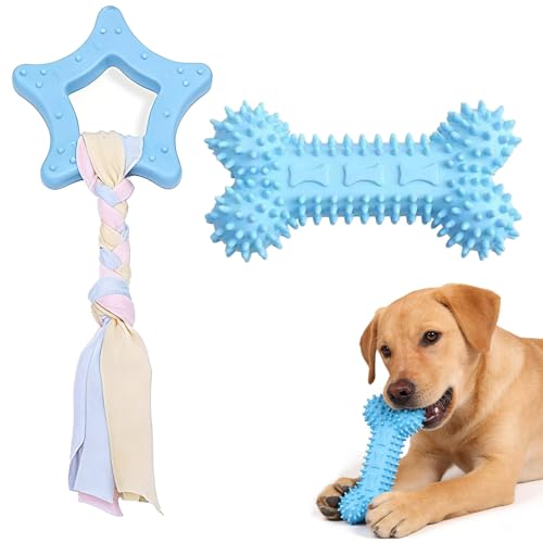 2 Pack Dog Chew Toys for Puppy Cute Blue Small Dog Toys Puppy Dog Toys for Teething Soft Durable Interactive Chew Toy for Small Dogs Light Blue