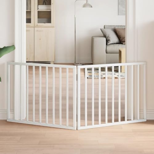 Set of 2 Dog Gate for Doorways and Stairs, 63 in Wide Freestanding Pet Gate, Adjustable Foldable Safety Barrier for Dogs, Solid Poplar Wood Indoor Fence, White