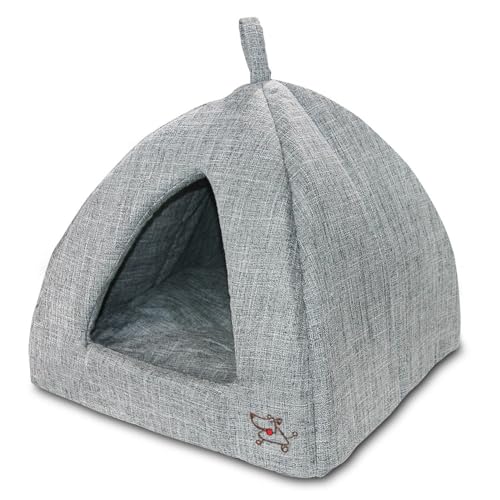 Best Pet Supplies Cat Bed for Indoor Cat, Domed Tent House with Removable Pillow, Covered Cat Cave for Small Dog, Puppies and All Breeds of Cats - Gray Linen, 19 x 19 x H:19" - color: Gray Linen, size: 19" x 19" x H:19"