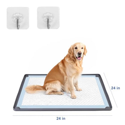 Pee Pad Holder for Dogs, 24" x 24" Thick Silicone Puppy Pad Holder with Wall Hanging Hook, Non-Slip Rubber Mat with Fixed Buttons for Floor Protection, Versatile Pee Pad Tray for Indoor Potty Training