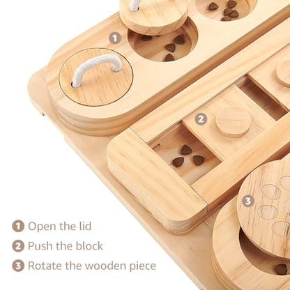 Wooden 3-in-1 Treat Puzzle Feeder for Small/Medium/Large Dogs | Level 1 Puzzle Starter Pack