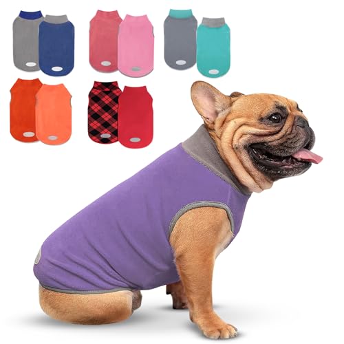 cyeollo 2 Pack Fleece Dog Sweater Pullover Dog Sweatshirt Reflective Lightweight Clothes for Small Dogs Girl Pet Apparel, Purple & Grey S - color: Purple & Grey, size: Small