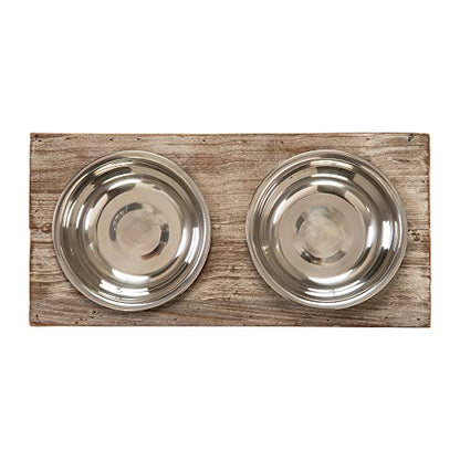 Huntley Pet Elevated Dog & Cat Double Bowl Feeder Stainless Steel Bowls (Berjen, Small) - size: Small