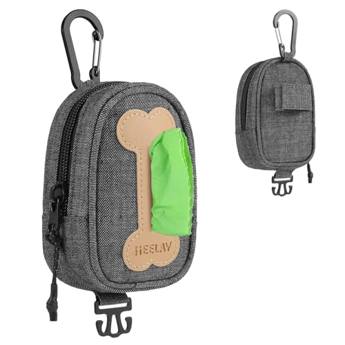 Dog Poop Bag Holder for All Leashes,Hand Free Doggie Waste Bag Dispenser-hook & loop/Carabiner,Dog Poop Bag Dispenser for Leash,Wide Opening,Leash Attachment for Dogs Walking,Poop Bags EXCLUDED,Gray - color: Denim