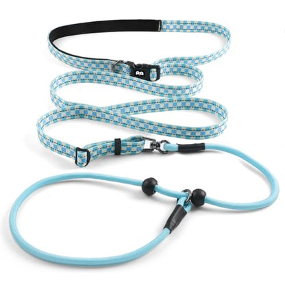 QQPETS Adjustable Slip Lead Dog Leash, Hands Free Waist Leash for Dog Walking, Reflective Training Lead with 360° Swivel Anti-Tangle, 4-7 ft Length for All Breeds - color: Blue Plaid