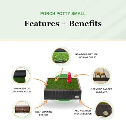Porch Potty Small Indoor & Outdoor Dog Potty System with Artificial Grass, Quick-Draining Base & Drainage Hose – Reusable Dog Grass Pad for Apartments, Balconies, Patios & RVs - size: PP Small