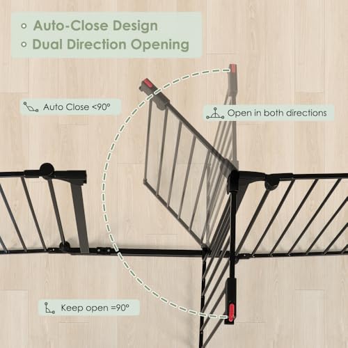 SMONTER Freestanding Dog Gate with Door Walk Through, 152" Extra Wide Foldable Dog Fence with Removable Cover, 6 Panels 29" Tall Metal Pet Gate for Stairs, Hallways - size: 6 Panels with Cover 152" W x 29" H