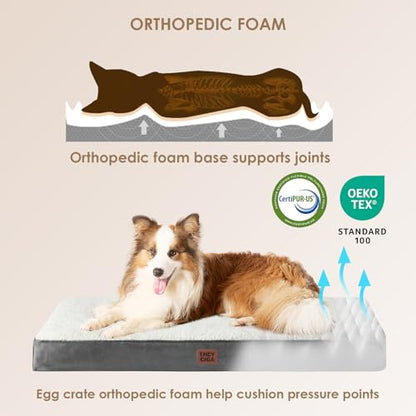 EHEYCIGA Orthopedic Dog Beds, Egg Crate Dog Bed Pet Mat with Washable Removable Cover, All Size Dogs - color: Beige, size: 30*20*3.5 inches
