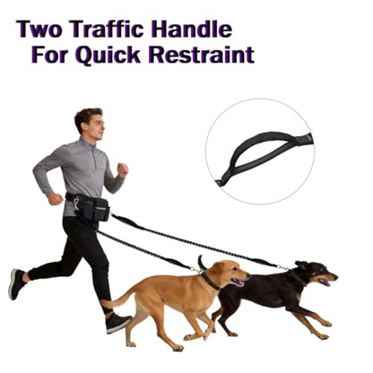 Hands Free Dog Leash for 2 Dogs, Adjustable Waist Belt, Reflective Stitching Leash with Double Padded Handles for Running, Hiking - color: Black