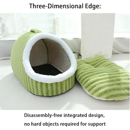 Warm Nest Bed, Soft Cozy Pet Cave with Removable Cushion, Non-Slip Washable Soft Slipper Cave for Small and Medium Pets (Green, Large) - color: Green, size: Large