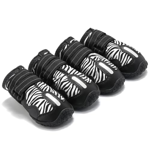 Waterproof Dog Boots, BESUNTEK Non-Slip Durable Dog Shoes, Adjustable Paw Protection with Adjustable Straps and Reflective Strip for Small Medium Large Dogs, Winter, Snow and Outdoor (White, #6)