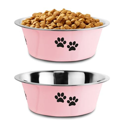 Stainless Steel Dog Bowls, Nonslip Rubber Bottom No Spill Proof Skid Metal Insulated Dog Bowls for Large Medium Small Breed Dogs (Pink, 8.5 Cups/71 OZ) - color: Pink, size: 8.5 Cups/71 OZ