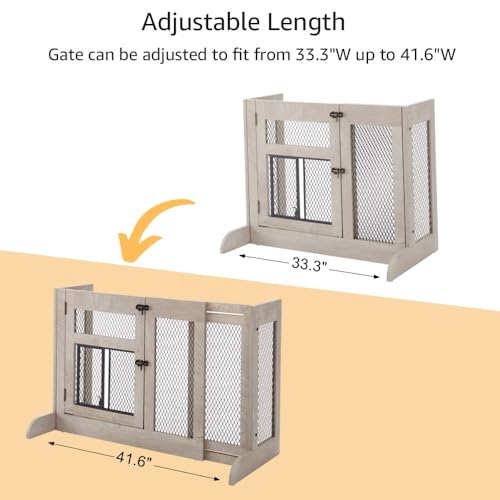 unipaws Dog Gate Indoor to Separate Puppy and Large Dogs for Stairs, Freestanding Walk Through Pet Gate with Small Door, Adjustable 33.3-41.6 Inches Wide