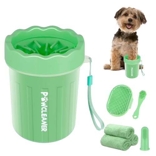 Professional 7 in 1 Dog Paw Cleaner for Dogs & Cats - Includes 1 Portable Paw Washer, 1 Bath Brush, 2 Dog Toothbrushes and 3 Absorbent Towels Note: Fits Paws up to 2 Inches Wide (Small, Light Green) - color: Light Green, size: Small
