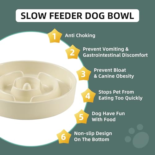 Havniva Ceramic Slow Feeder Dog Bowls, 1.2 Cups Dog Bowl Slow Feeding for Small and Medium Breed, 7.3inch Puzzle Dog Food Bowl Slow Feeder Non-Slip Anti-Gulping and Anti-Choking Reduces Bloating - color: 1 x Light Yellow-A, size: 7.3inch