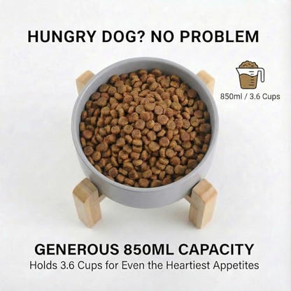 hjn Elevated Ceramic Dog Bowl 15°Slanted Raised Dog Bowl with Bamboo Stand for Small Medium Dogs and Cats, Pet Feeder-3.6-Cup (850ml)-Gray - color: Misty Gray, size: 3.6Cup