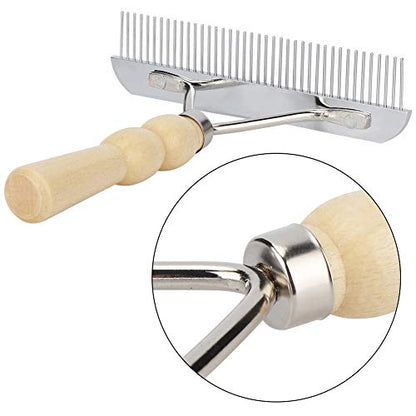 Metal Undercoat Rake, Anti Slip Dog Grooming Rake with Wooden Handle, Portable Dog Rake Brush, Dog Deshedding Rake for Cats and Dogs, 6.30x6.30x1.57in
