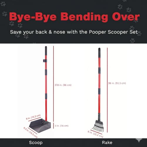 Pawler Pooper Scooper for Large Dogs and Small Dogs, Metal Poop Scooper Set with Long Handle Rake and Heavy Duty Tray for Yard, Grass, Dirt or Gravel, Heavy Duty Aluminum Poop Picker Upper - color: 2 Piece Set - Standard