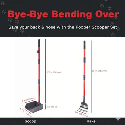 Pawler Pooper Scooper for Large Dogs and Small Dogs, Metal Poop Scooper Set with Long Handle Rake and Heavy Duty Tray for Yard, Grass, Dirt or Gravel, Heavy Duty Aluminum Poop Picker Upper - color: 2 Piece Set - Standard