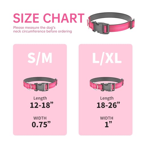 Reflective Dog Collar with Buckle, Heavy Duty Dog Collars with Soft Padded, Adjustable, Ultra-Durable, Pet Collar for Small Medium and Large Dogs (HOT Pink, L) - color: Hot Pink, size: L (18-26'')