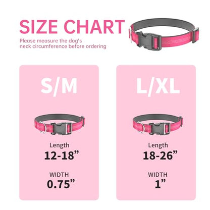 Reflective Dog Collar with Buckle, Heavy Duty Dog Collars with Soft Padded, Adjustable, Ultra-Durable, Pet Collar for Small Medium and Large Dogs (HOT Pink, L) - color: Hot Pink, size: L (18-26'')