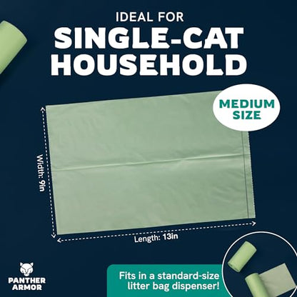 Panther Armor Compostable Cat Litter Bags for Poop - 100x Unscented Pet Waste, 13x9in Leak Proof Kitty Litter Disposal - Odor Proof, Easy Open Dispenser Box of Cat Poop - size: 1 Count (Pack of 100), style: Medium