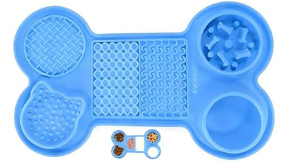 Pet Feeding Dishes,Slow Feeder Lick Mat for Dogs,Cat Licking Mat with Strong Suction Cups - 6-in-1 Interactive Snuffle Mat for Fast Eaters,Anxiety Relief,Grooming & Bath Time-BPA-Free(Sky Blue) - color: Sky Blue