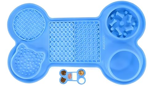Pet Feeding Dishes,Slow Feeder Lick Mat for Dogs,Cat Licking Mat with Strong Suction Cups - 6-in-1 Interactive Snuffle Mat for Fast Eaters,Anxiety Relief,Grooming & Bath Time-BPA-Free(Sky Blue) - color: Sky Blue