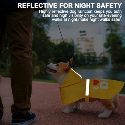 Dog Raincoat with Cute Print - Waterproof, Reflective Dog Rain Jacket, Adjustable for Small, Medium & Large Dogs (Yellow, XX-Large) - color: Yellow (I Love My Dad), size: XX-Large