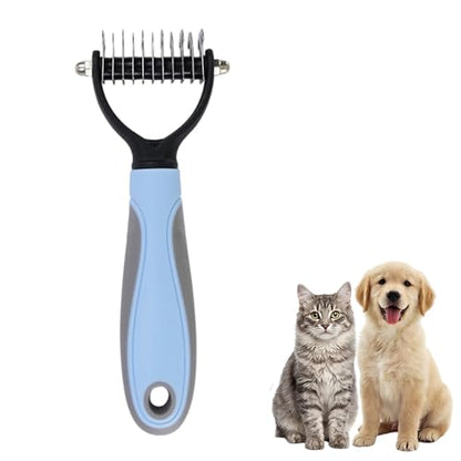 Dematting Comb for Dogs and Cats, 2026 Upgraded Pet Pro Tool Grooming, Dual-Sided Deshedding and Dematting Brush, Ergonomic Pet Grooming Brush, Gentle Pet Hair Remover Comb - color: Blue, size: S