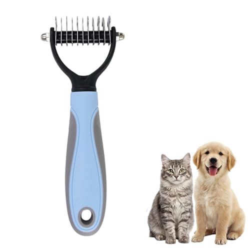 Dematting Comb for Dogs and Cats, 2026 Upgraded Pet Pro Tool Grooming, Dual-Sided Deshedding and Dematting Brush, Ergonomic Pet Grooming Brush, Gentle Pet Hair Remover Comb - color: Blue, size: S