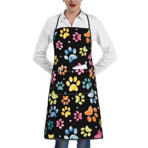 Dog Grooming Waterproof Apron with 2 Pockets, Cute Animals Puppy Dog Pets Apron - color: Water Color