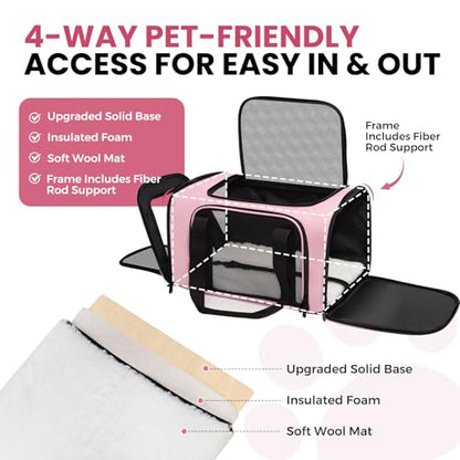 Soft-Sided Cat Carrier Expandable Pet Carrier Airline Approved Mesh Travel Carrier Up to 22lbs for Cats Small Dogs Collapsible Escape-Proof with Shoulder Strap Washer (20x13x13 Pink) - color: Pink, size: 13.4"L x 13.4"W x 20.1"H