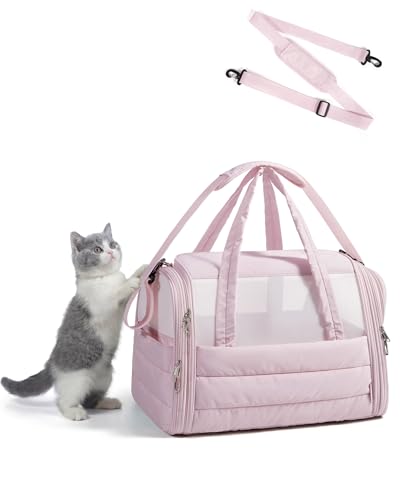 BAGSMART Cat Carrier: Soft-Sided Pet Carrier for Small Medium Cats Dogs Puppy Quilted Collapsible Puffy Travel Bag Up to 20 Lbs Pink - color: Baby Pink, size: 18.1"L x 11.0"W x 11.0"H