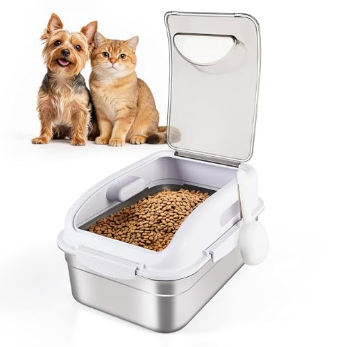 ALL FOR PAWS Stainless Steel Pet Food Storage Container with Airtight Lid & Scoop, 304 Stainless Metal Storage Bin for Dry Cat Food&Treats, Bird Seed, Up to 7 Lbs, Keep Fresh, Easy to Clean