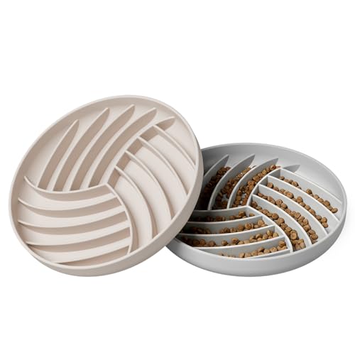 Silicone Slow Feeder Bowls for Dogs and Cats - Wet Food, Suction Cups, Interactive, Reduces Boredom, Anxiety, Anti-Choking, Non-Slip Design (Gray & Beige) - color: Gray & Beige