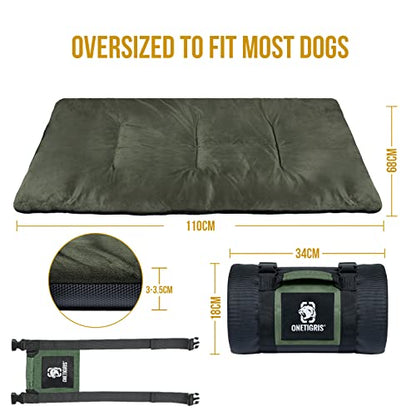 ONETIGRIS Travel Dog Bed - Portable, Washable, Waterproof Anti-Slip Dog Camping Bed, 3.6ft by 2.2ft Outdoor Indoor Bed Mat Cushioned Plush Warm Puppy Mattresses - color: Thickened Version - Green