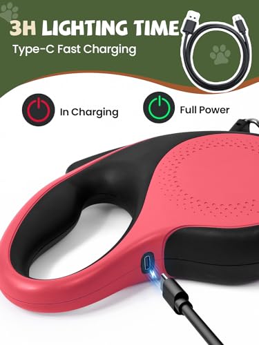 Retractable Dog Leash with Led Light, Douexio 16ft Heavy Duty Dog Leash Retractable for Medium Large Dogs Up to 110lbs,360° Tangle-Free, One-Button Control, High Strength Hook (Red, 66-110lbs) - color: Red, size: 66-110lbs