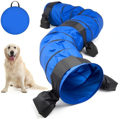 28 in 18 Foot Blue Extra Large Dog Agility Tunnel with Sandbags Dogs Agility Training Equipment Tunnel with 4 Pack Sandbags Carry Bag and 4 Ground Spikes for All Medium and Large Dogs - color: Blue, size: 28in X 18 ft