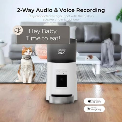 Penthouse Paws Smart HD Pet Feeder, 6L Dry Food Capacity, 1080p Camera, 2-Way Audio, Scheduled Meals, Backup Power, Easy to Clean, Anti-Jam Design for Cat & Dog, White/Stainless Steel - color: White with Steel Tray