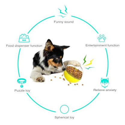 Dog Treat Ball, Dog Food Puzzle Slow Feeder Interactive Squeaky Mental Stimulation Toys, Cat Treat Dispenser Puzzle Toys Active Rolling Balls for Medium/Large Dog Breeds - color: Yellow