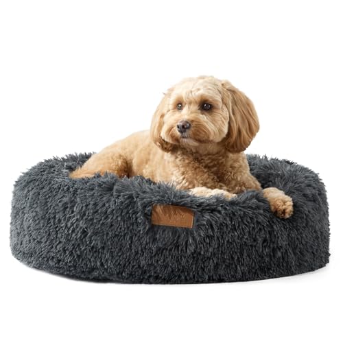 Town & Country Luxe CuddleTown Fuzzy Solid Donut Pet Bed, Soft, Cozy & Calming, Non-Slip Bottom, 100% Machine Washable, Dark Grey, Small 24"x24"x7" Round - color: Dark Grey, size: Small 24"x24"x7" Round