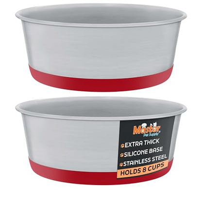 Master Pet Supply Stainless Steel Dog Bowls Set of 2 with Extra Thick Silicone Base - 8 Cup (64 oz) Crimson Red, Non-Slip, Dishwasher Safe Metal Bowls, Pet Dog Food Bowl for Dogs, Cats, Anti Rust - color: Crimson Red, size: 8 Cups (64 oz) 2 Pack