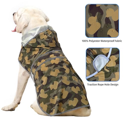 Dog Raincoat for Large Dogs Waterproof Jacket Hooded Rain Coats with Reflective Strips Leash Hole & Poncho Adjustable Fit (CamoDuck,XL) - color: Camo Ducks, size: X-Large