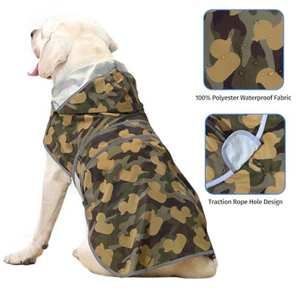 Dog Raincoat for Large Dogs Waterproof Jacket Hooded Rain Coats with Reflective Strips Leash Hole & Poncho Adjustable Fit (CamoDuck,XL) - color: Camo Ducks, size: X-Large