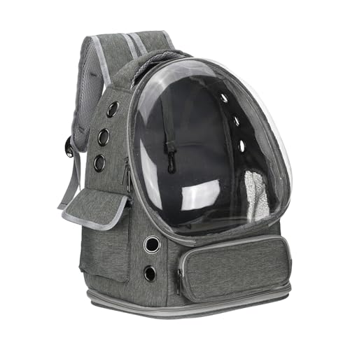 Pet Backpack Carrier, Portable and Ventilated, Oxford Cloth, Dog Cat Travel Bag with Transparent Cover 13.39", (Gray, 1 Pcs), Intended for Hiking/Camping/Traveling - color: Gray